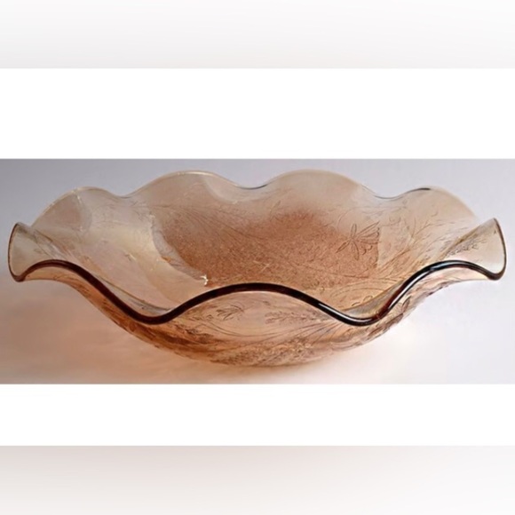 Jeanette Glass Other - Jeanette Floragold Ruffled Edge Glass Bowl-Floral Design